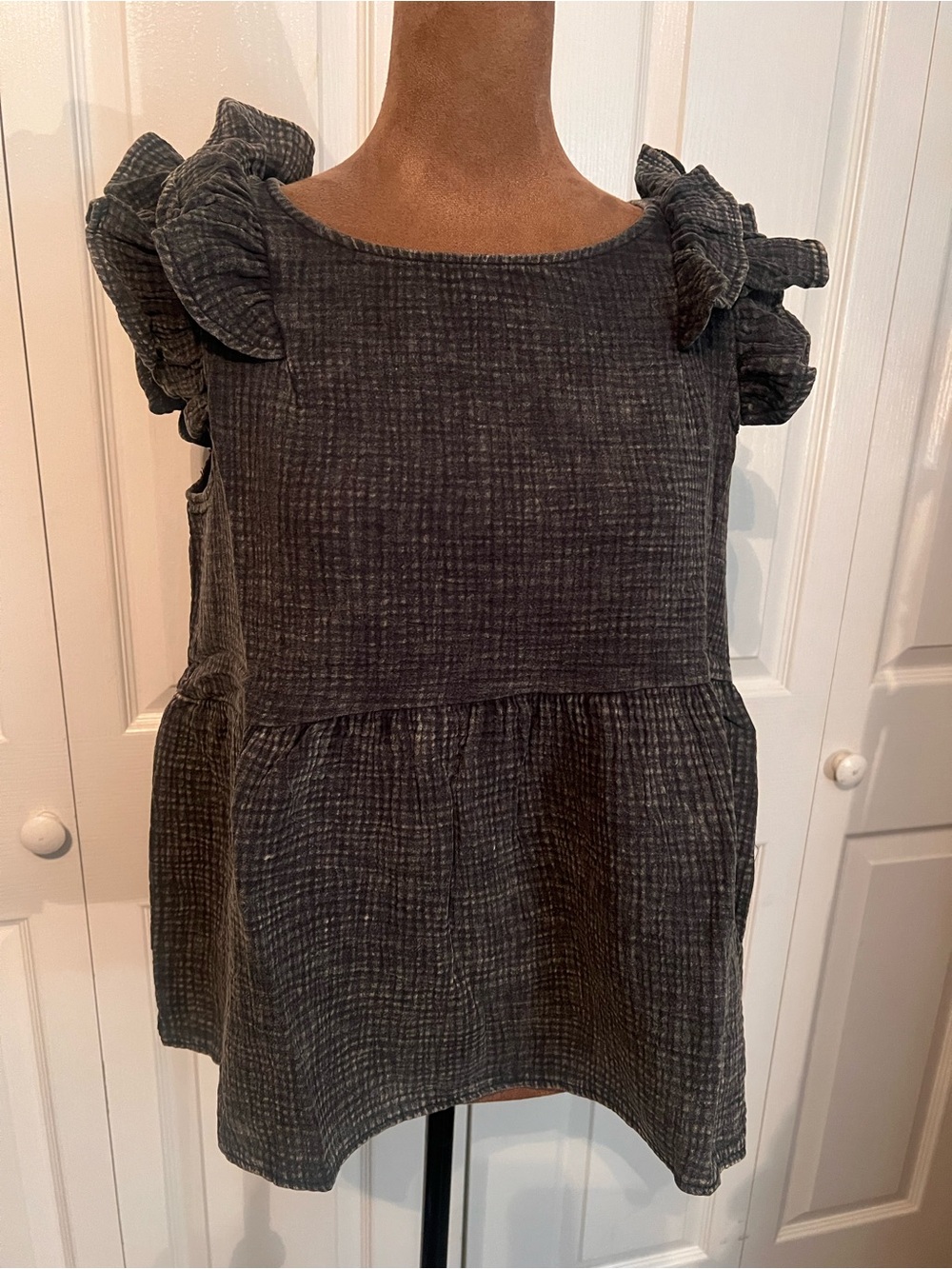 Zenana Cotton Double Gauze Ruffle Sleeve Babydoll Top Boho Cottagecore - Picture 3 of 8